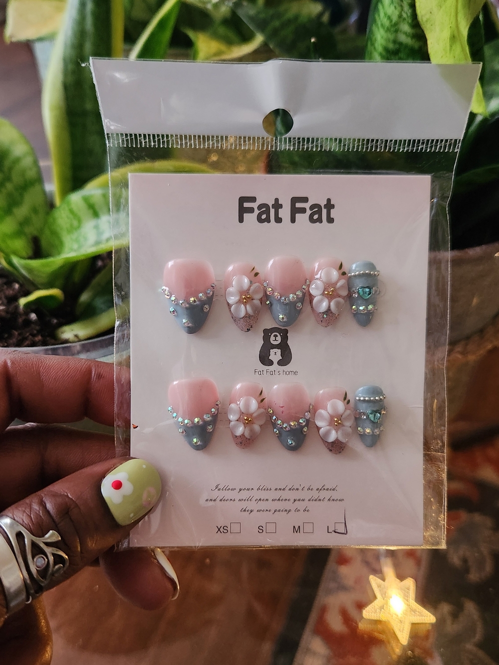 Pink & Blue Floral Kids Press-On Nails.  NO Prep Kit Size Large